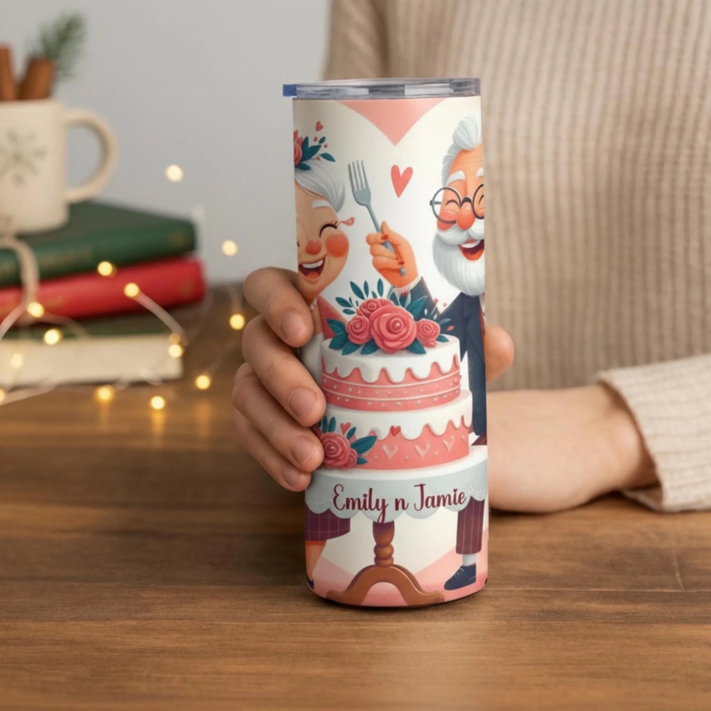 Personalized 20oz skinny tumbler – Personalized | lifestyle scene | custom name available, dishwasher safe, double-wall