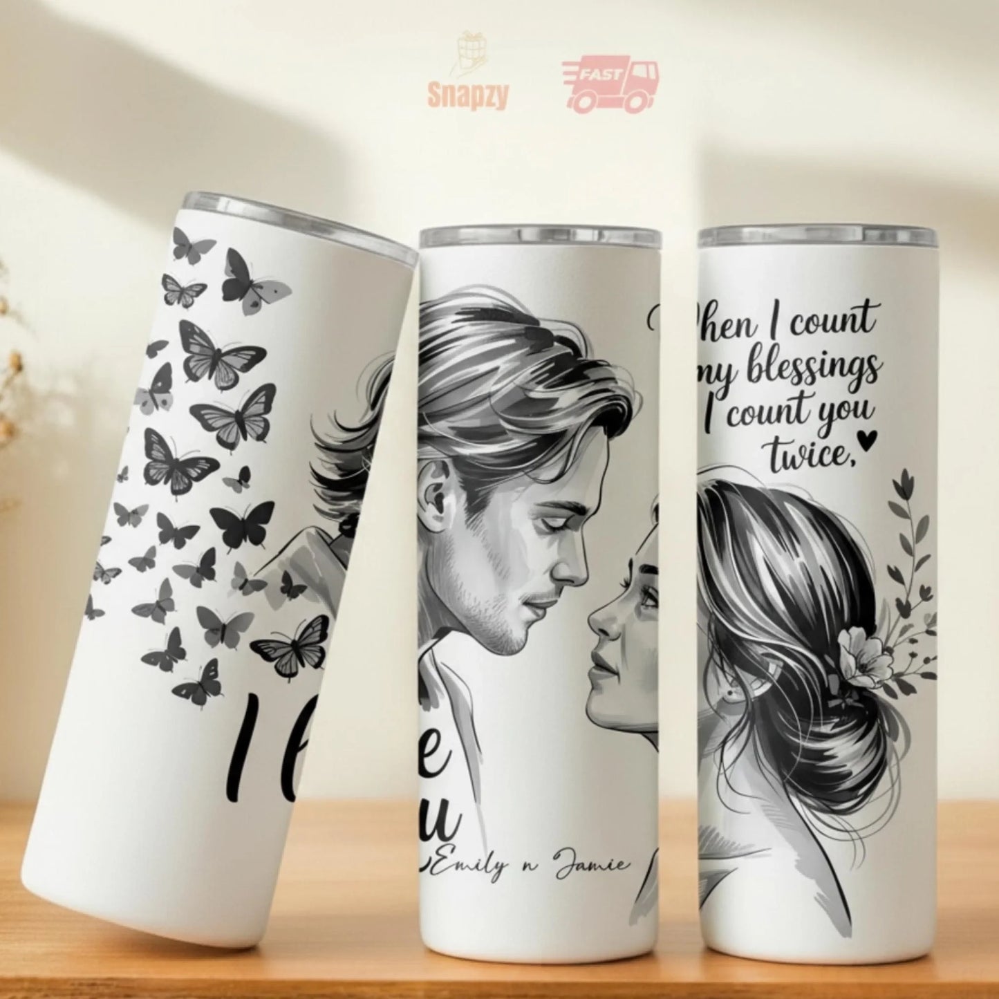 Personalized 20oz skinny tumbler – Personalized | lifestyle scene | custom name available, dishwasher safe, double-wall