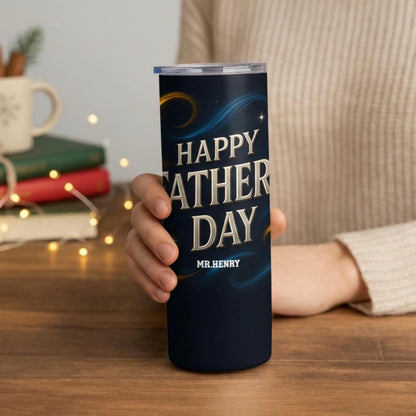 Personalized 20oz skinny tumbler – Personalized | lifestyle scene | custom name available, dishwasher safe, double-wall