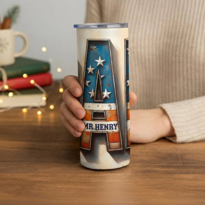 Personalized 20oz skinny tumbler – Personalized | lifestyle scene | custom name available, dishwasher safe, double-wall