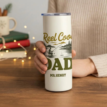 Personalized 20oz skinny tumbler – Personalized | lifestyle scene | custom name available, dishwasher safe, double-wall