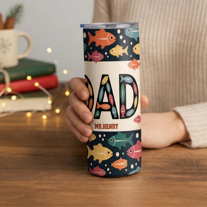 Personalized 20oz skinny tumbler – Personalized | lifestyle scene | custom name available, dishwasher safe, double-wall