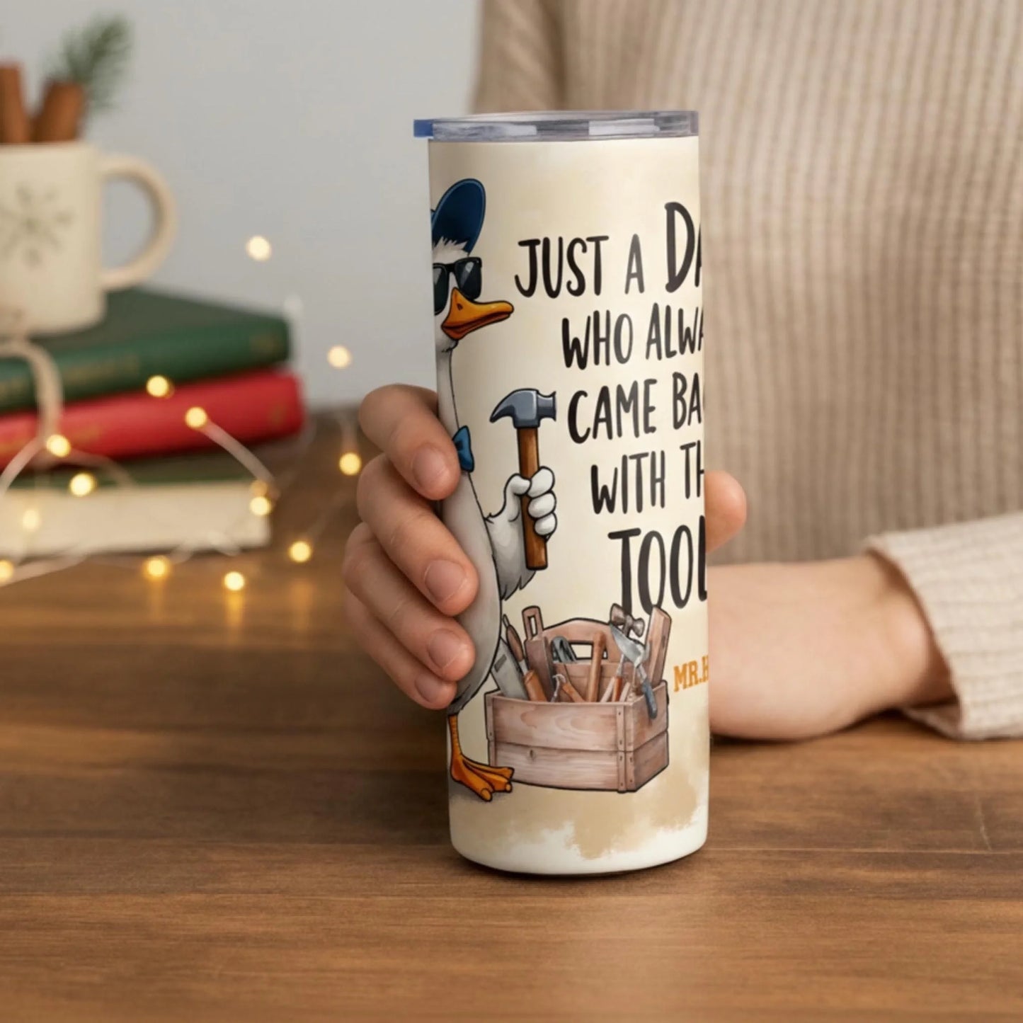 Personalized 20oz skinny tumbler – Personalized | lifestyle scene | custom name available, dishwasher safe, double-wall