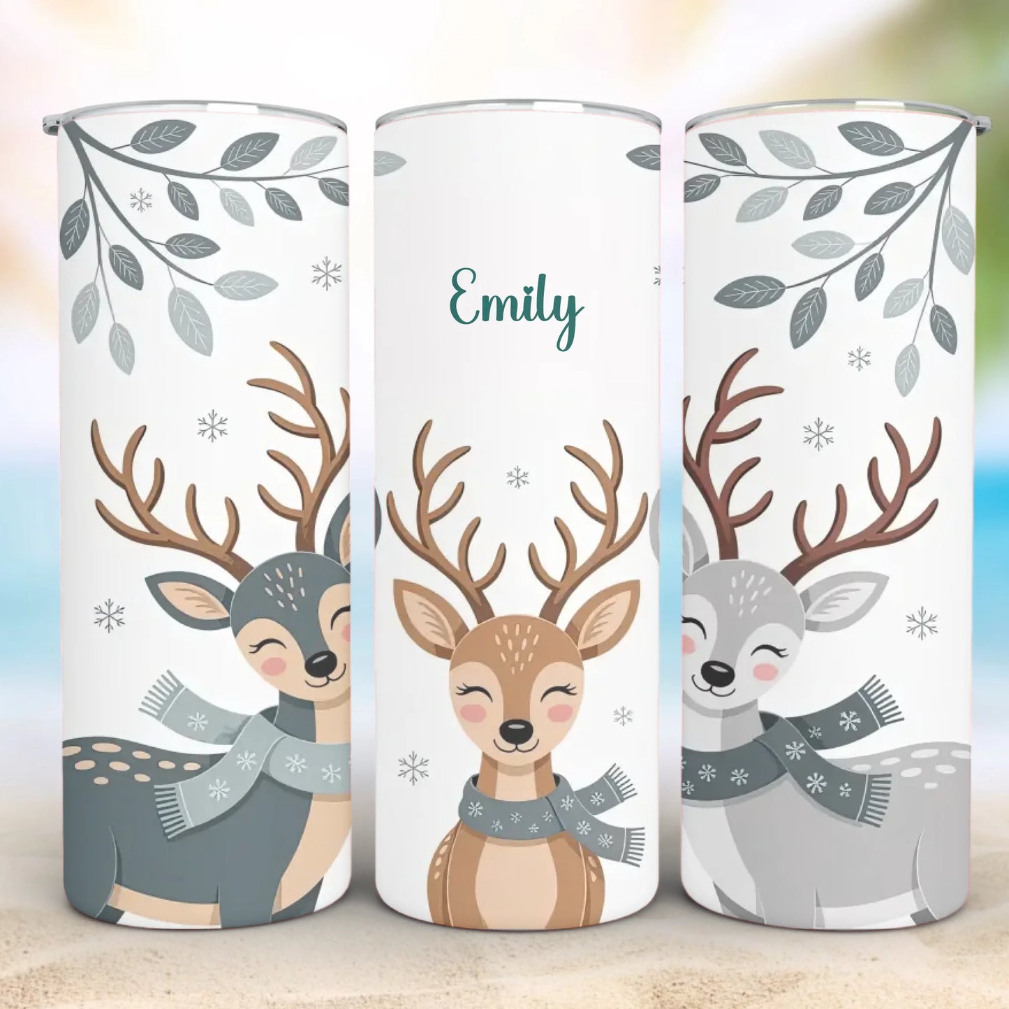 Personalized 20oz skinny tumbler – Christmas | detail view | custom name available, dishwasher safe, double-wall stainle