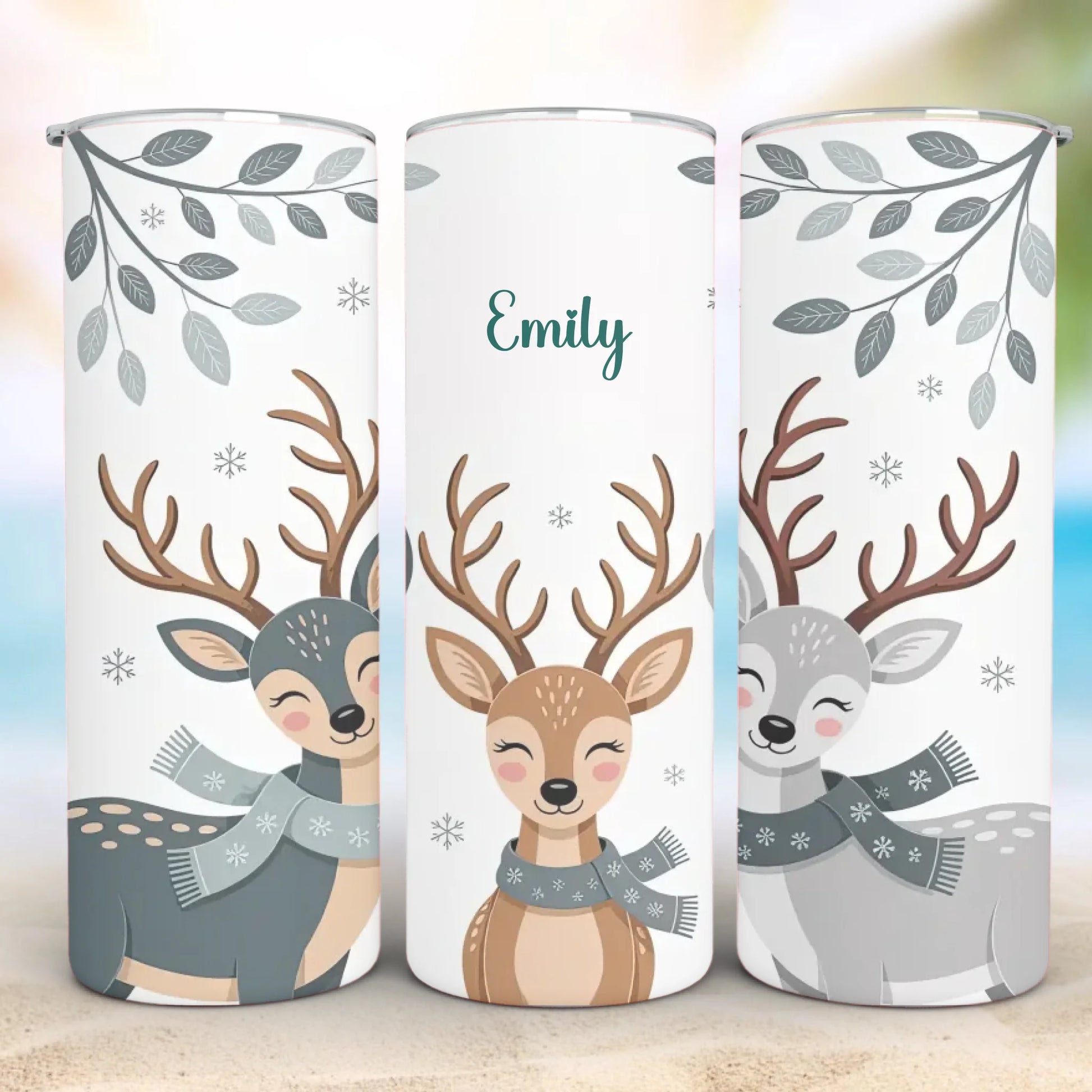 Personalized 20oz skinny tumbler – Christmas | detail view | custom name available, dishwasher safe, double-wall stainle