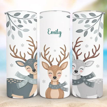 Personalized 20oz skinny tumbler – Christmas | detail view | custom name available, dishwasher safe, double-wall stainle