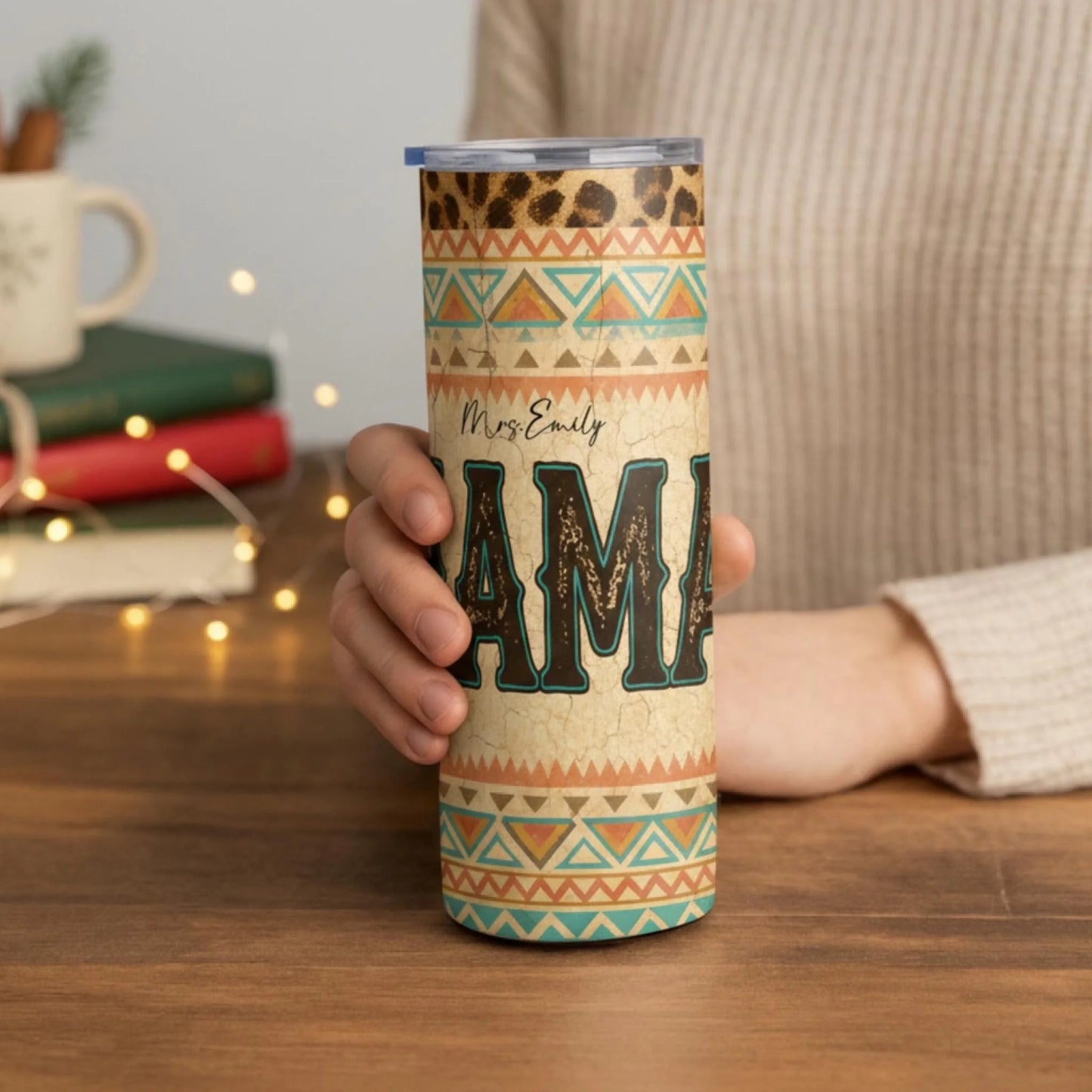 Personalized 20oz skinny tumbler – Personalized | lifestyle scene | custom name available, dishwasher safe, double-wall
