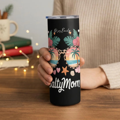 Personalized 20oz skinny tumbler – Personalized | lifestyle scene | custom name available, dishwasher safe, double-wall