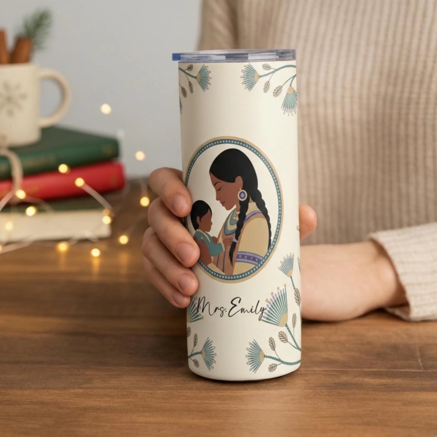 Personalized 20oz skinny tumbler – Personalized | lifestyle scene | custom name available, dishwasher safe, double-wall