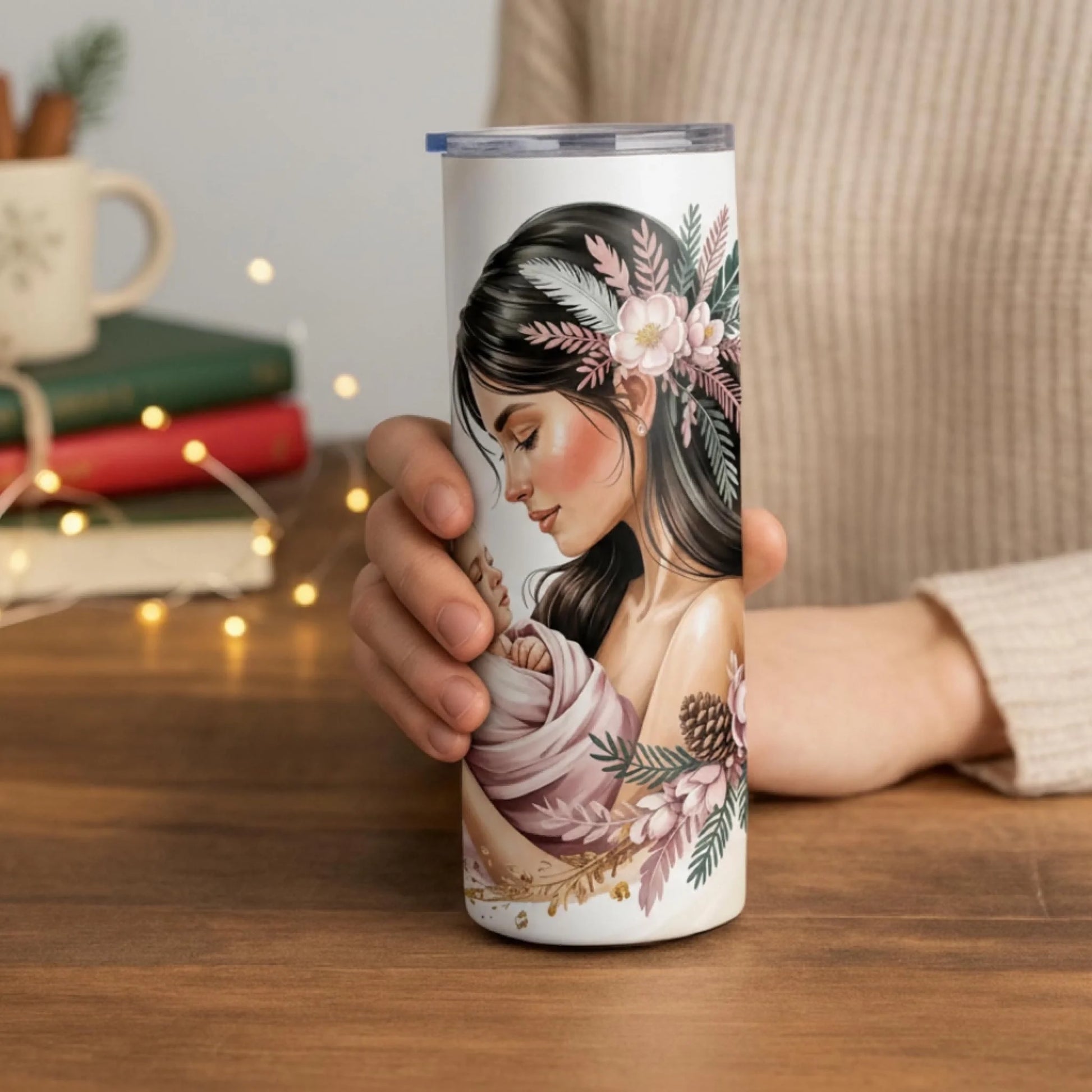 Personalized 20oz skinny tumbler – Personalized | lifestyle scene | custom name available, dishwasher safe, double-wall