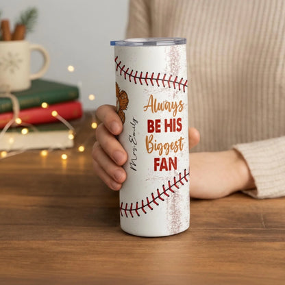 Personalized 20oz skinny tumbler – Personalized | lifestyle scene | custom name available, dishwasher safe, double-wall