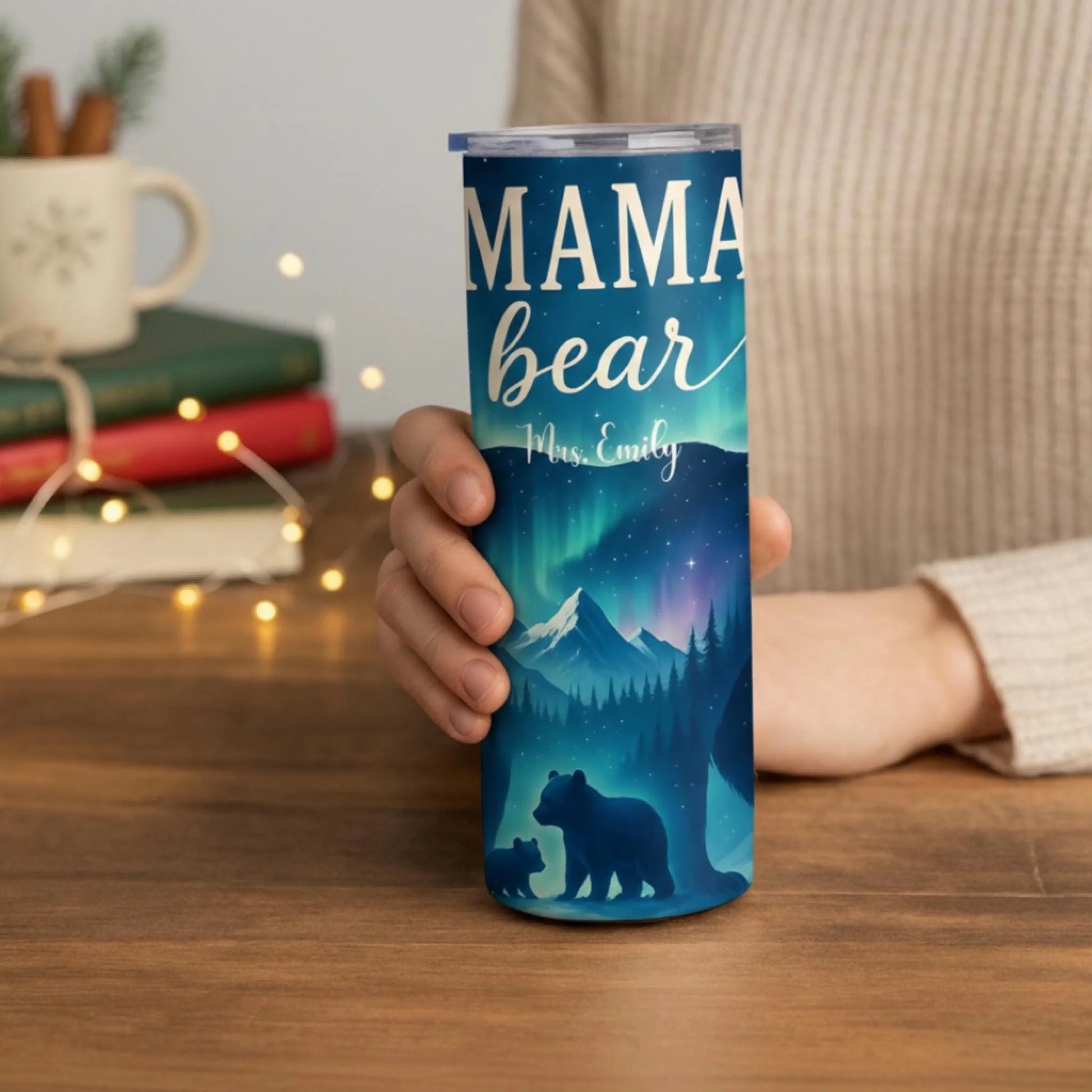 Personalized 20oz skinny tumbler – Personalized | lifestyle scene | custom name available, dishwasher safe, double-wall