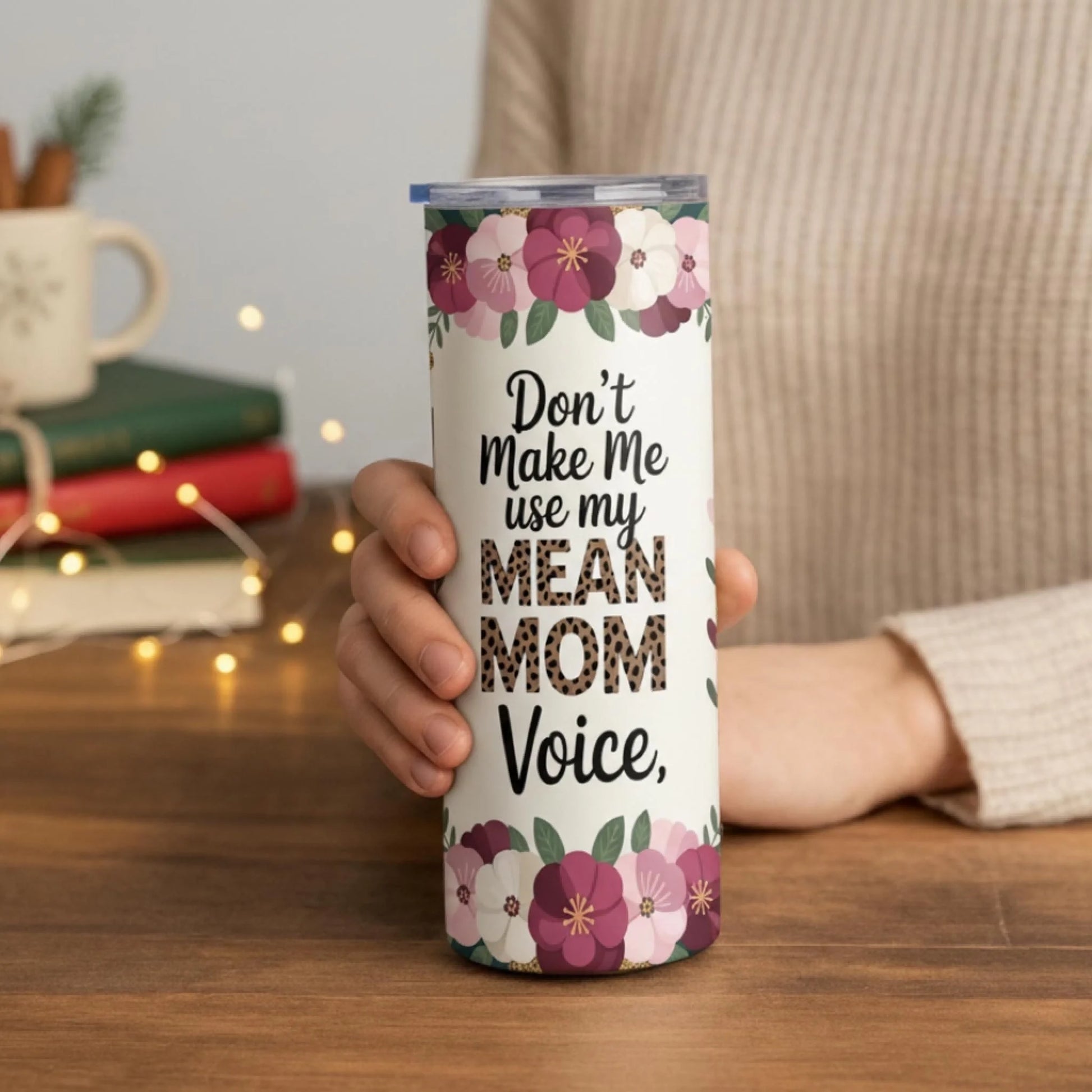 Personalized 20oz skinny tumbler – Personalized | lifestyle scene | custom name available, dishwasher safe, double-wall