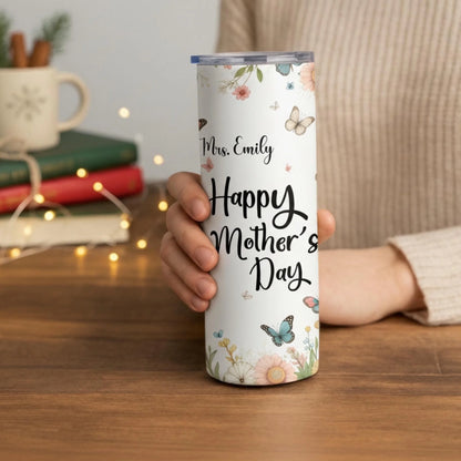 Personalized 20oz skinny tumbler – Personalized | lifestyle scene | custom name available, dishwasher safe, double-wall