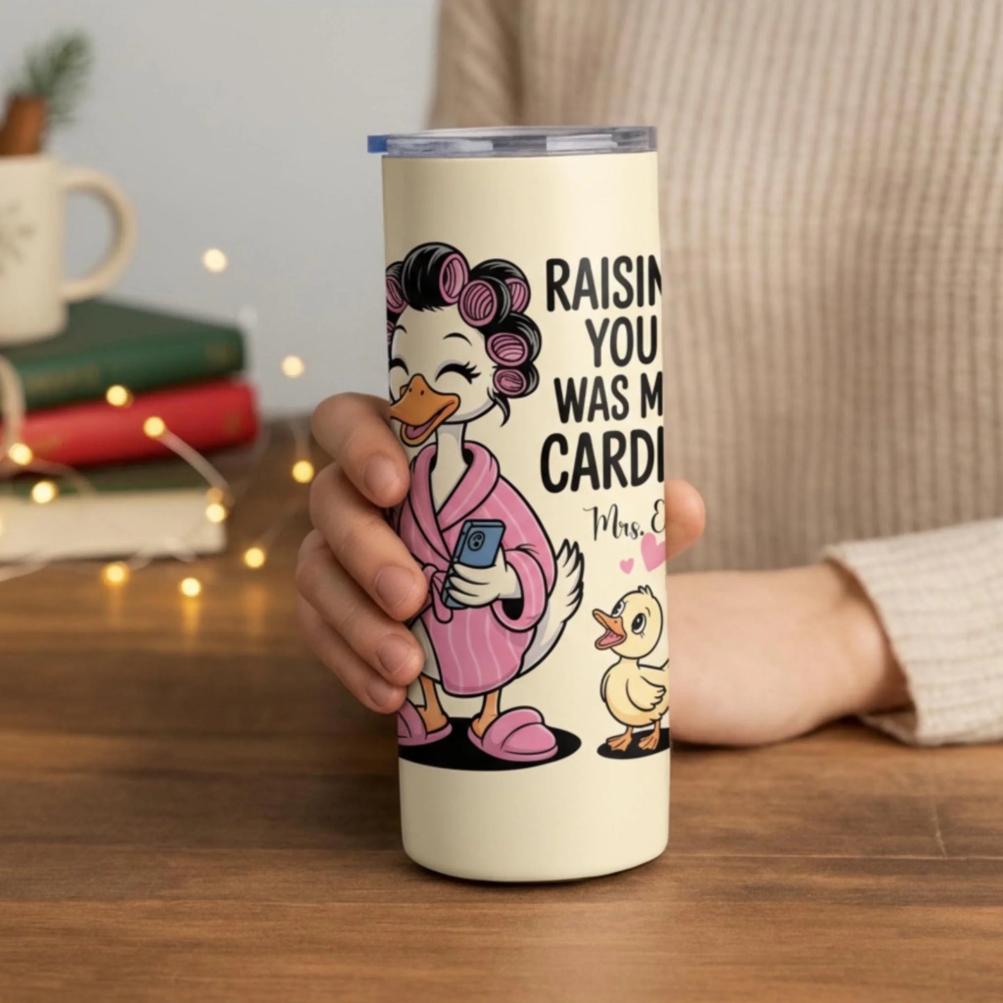 Personalized 20oz skinny tumbler – Personalized | lifestyle scene | custom name available, dishwasher safe, double-wall