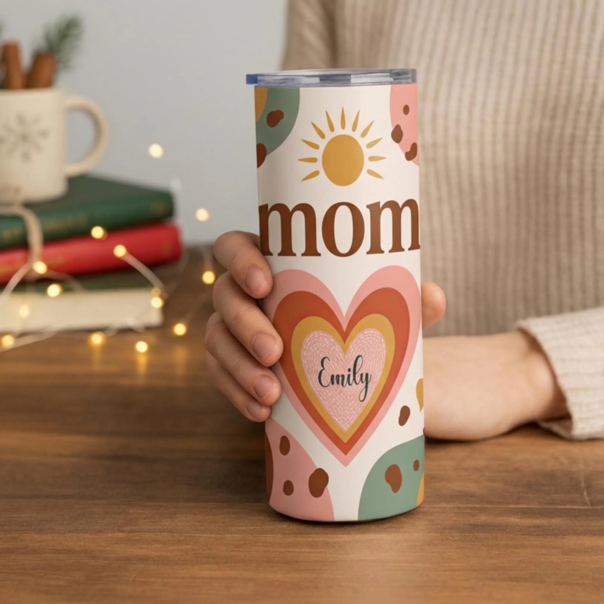 Personalized 20oz skinny tumbler – Personalized | lifestyle scene | custom name available, dishwasher safe, double-wall