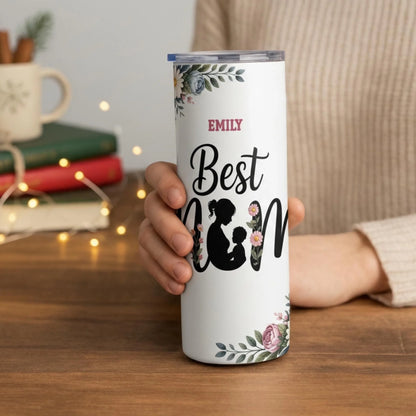 Personalized 20oz skinny tumbler – Personalized | lifestyle scene | custom name available, dishwasher safe, double-wall