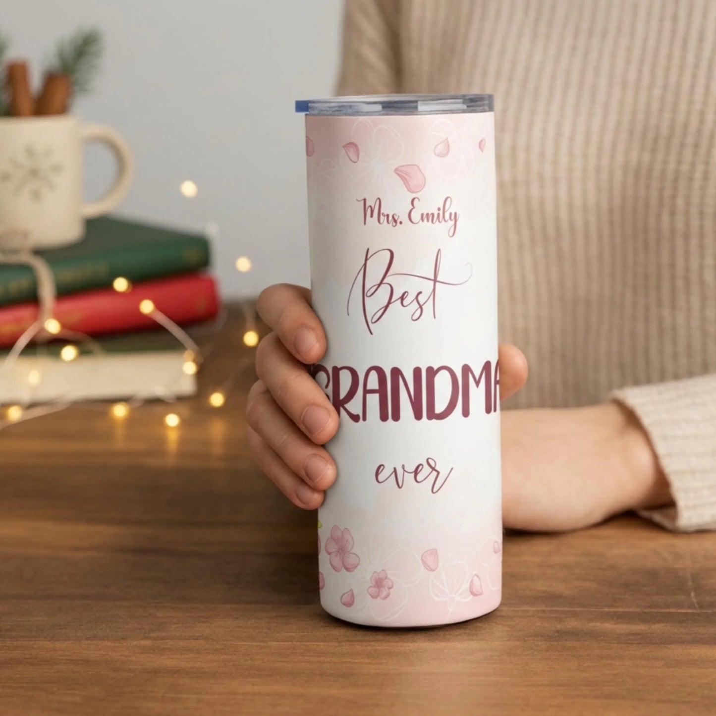 Personalized 20oz skinny tumbler – Personalized | lifestyle scene | custom name available, dishwasher safe, double-wall