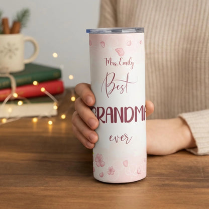 Personalized 20oz skinny tumbler – Personalized | lifestyle scene | custom name available, dishwasher safe, double-wall