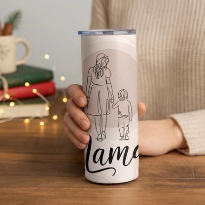 Personalized 20oz skinny tumbler – Personalized | lifestyle scene | custom name available, dishwasher safe, double-wall