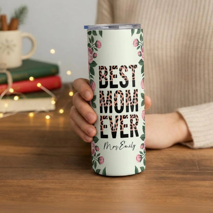 Personalized 20oz skinny tumbler – Personalized | lifestyle scene | custom name available, dishwasher safe, double-wall