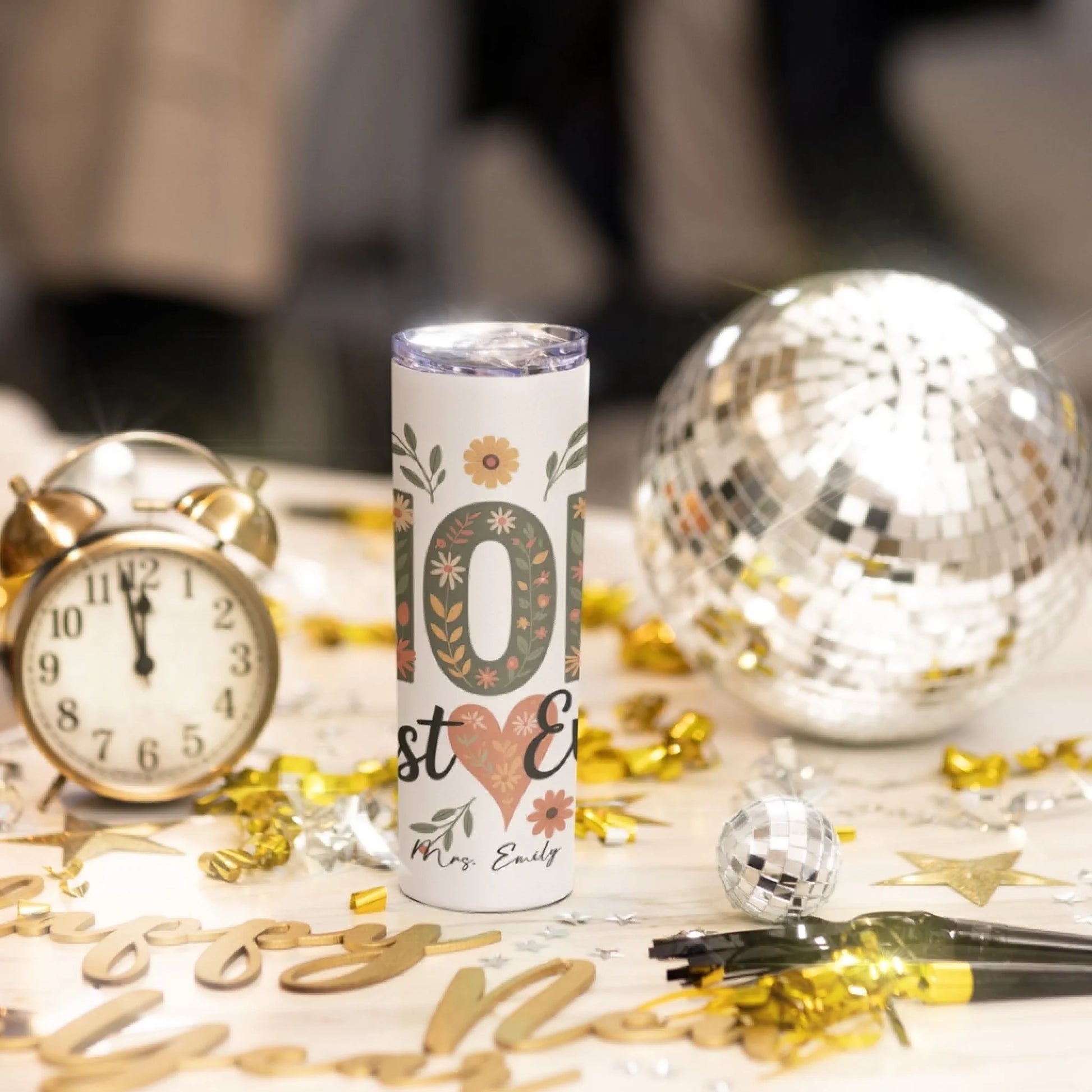 Personalized 20oz skinny tumbler – Personalized | lifestyle scene | custom name available, dishwasher safe, double-wall