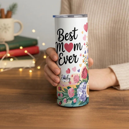 Personalized 20oz skinny tumbler – Personalized | lifestyle scene | custom name available, dishwasher safe, double-wall