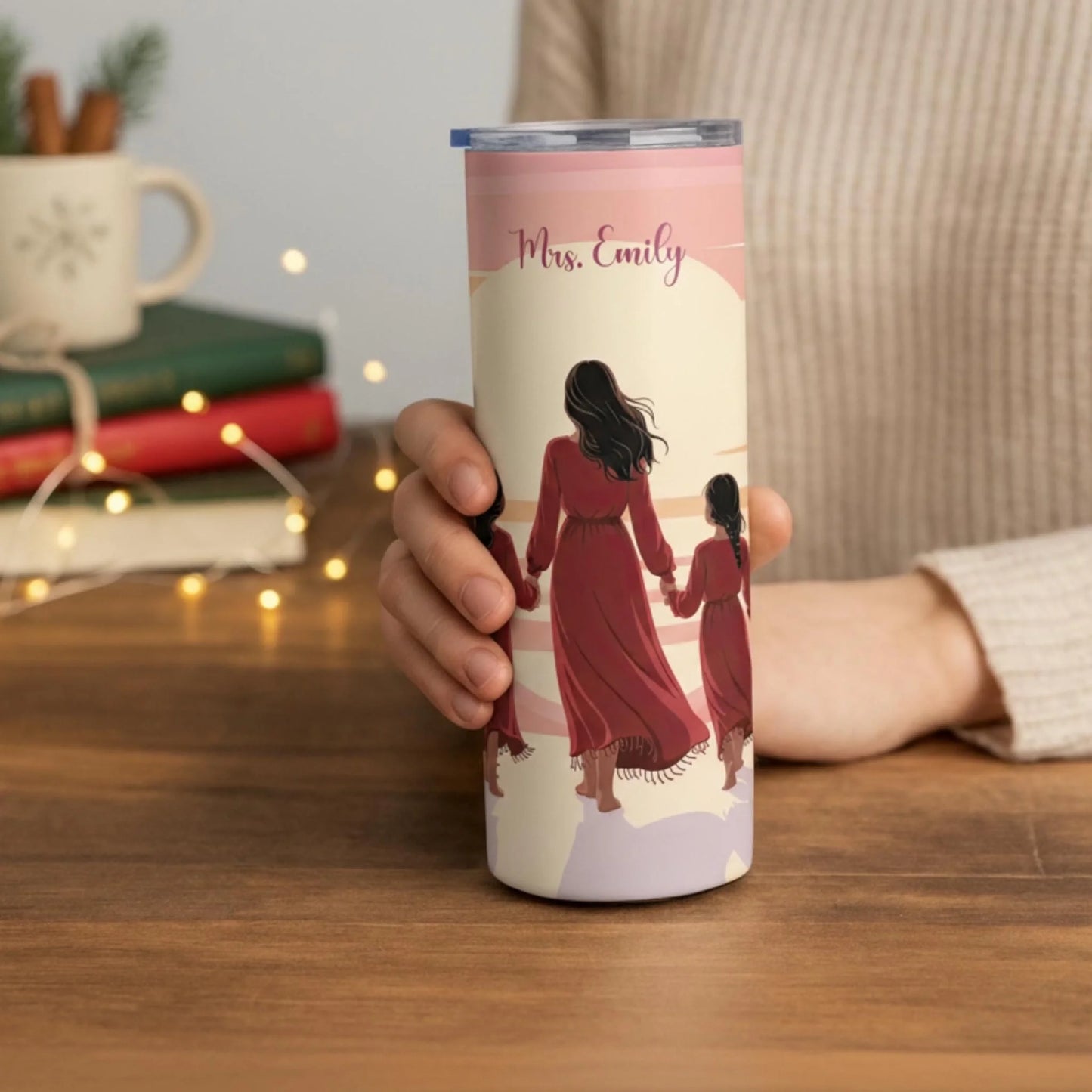 Personalized 20oz skinny tumbler – Personalized | lifestyle scene | custom name available, dishwasher safe, double-wall