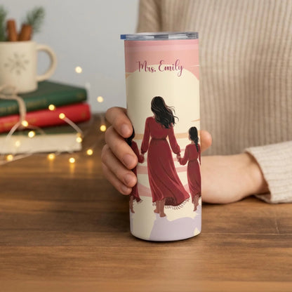 Personalized 20oz skinny tumbler – Personalized | lifestyle scene | custom name available, dishwasher safe, double-wall