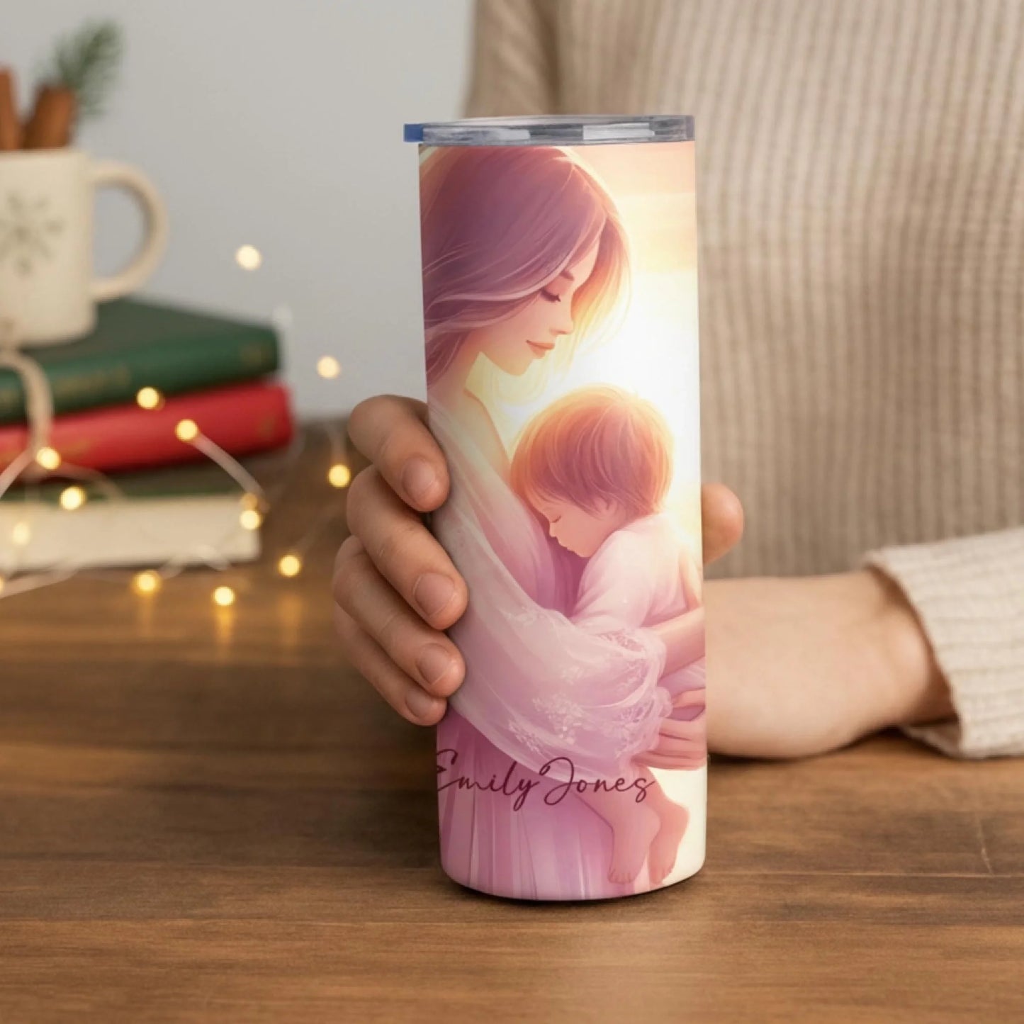 Personalized 20oz skinny tumbler – Personalized | lifestyle scene | custom name available, dishwasher safe, double-wall