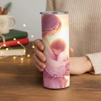 Personalized 20oz skinny tumbler – Personalized | lifestyle scene | custom name available, dishwasher safe, double-wall