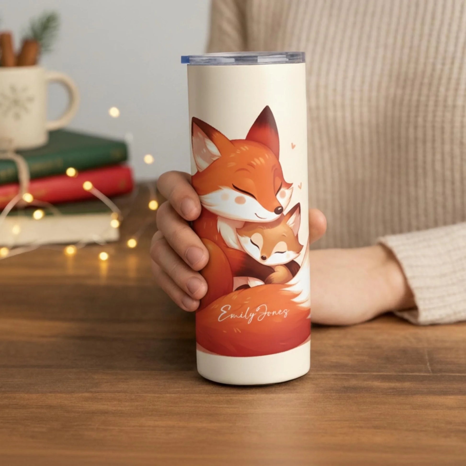 Personalized 20oz skinny tumbler – Personalized | lifestyle scene | custom name available, dishwasher safe, double-wall