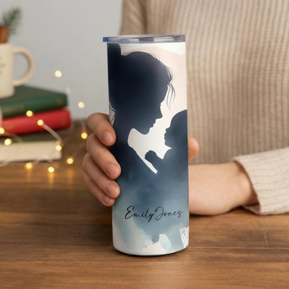 Personalized 20oz skinny tumbler – Personalized | lifestyle scene | custom name available, dishwasher safe, double-wall
