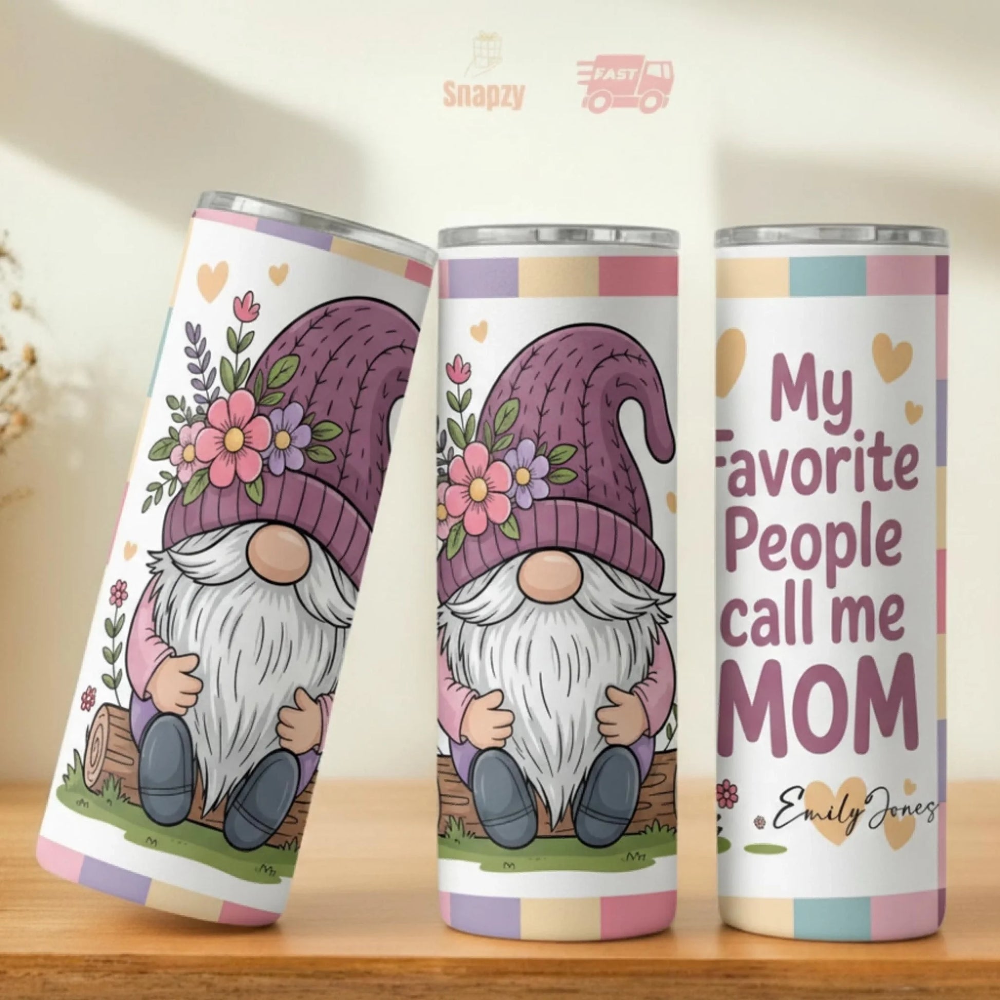 Personalized 20oz skinny tumbler – Christmas gnome | personalization example | custom name available, dishwasher safe, d