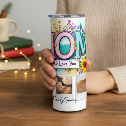 Personalized 20oz skinny tumbler – Personalized | lifestyle scene | custom name available, dishwasher safe, double-wall