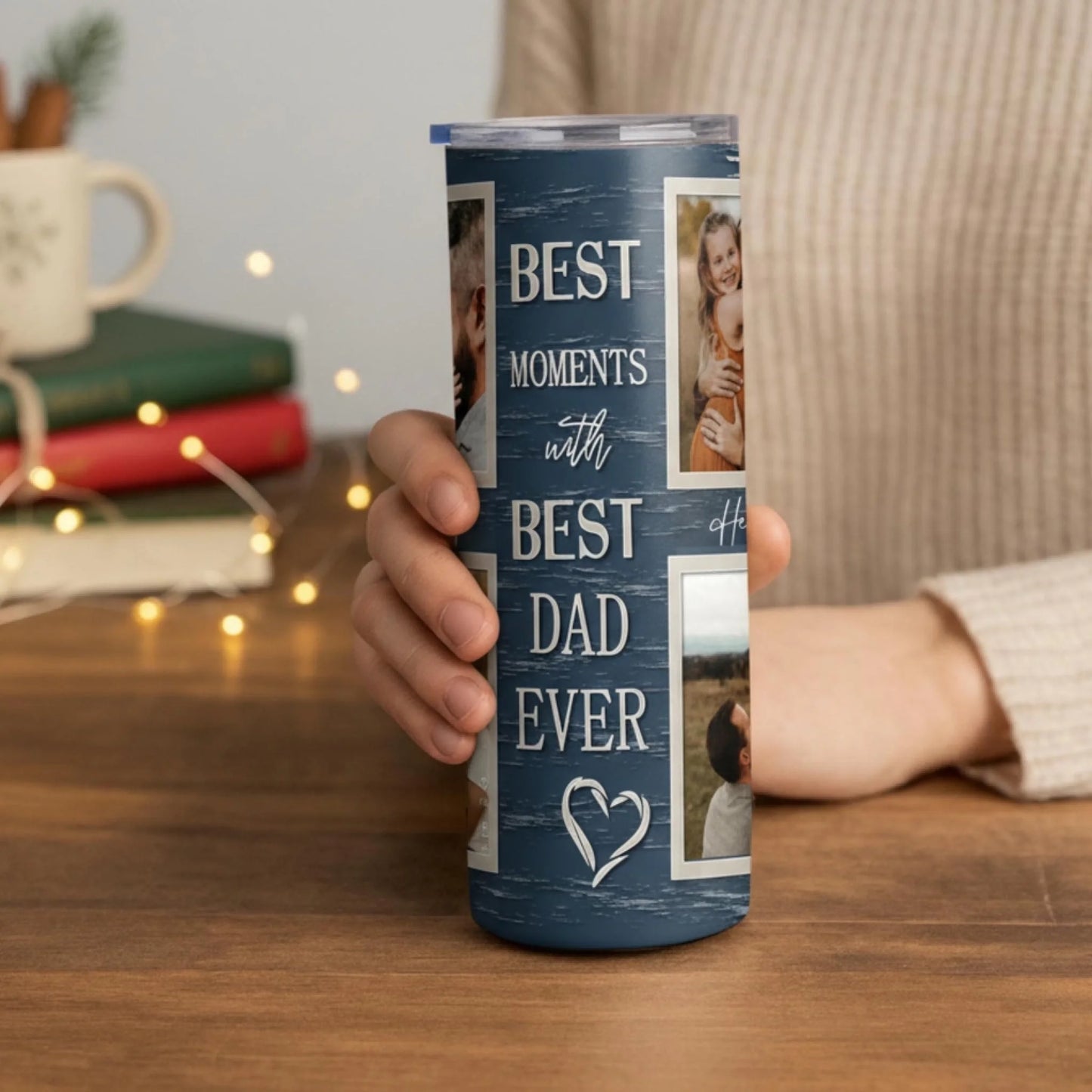 Personalized 20oz skinny tumbler – Personalized | lifestyle scene | custom name available, dishwasher safe, double-wall