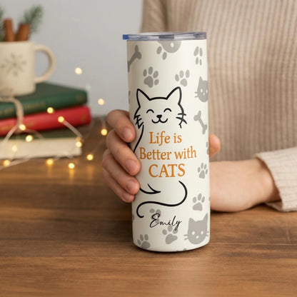 Personalized 20oz skinny tumbler – Personalized | lifestyle scene | custom name available, dishwasher safe, double-wall