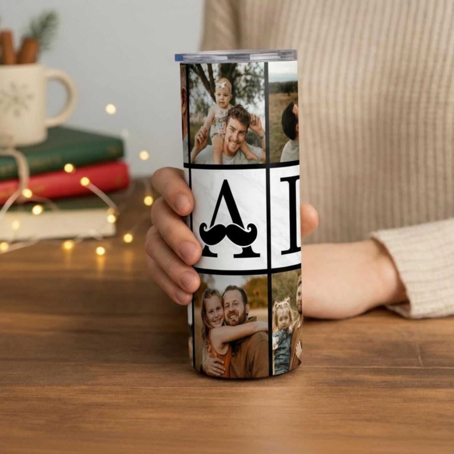 Personalized 20oz skinny tumbler – Personalized | lifestyle scene | custom name available, dishwasher safe, double-wall