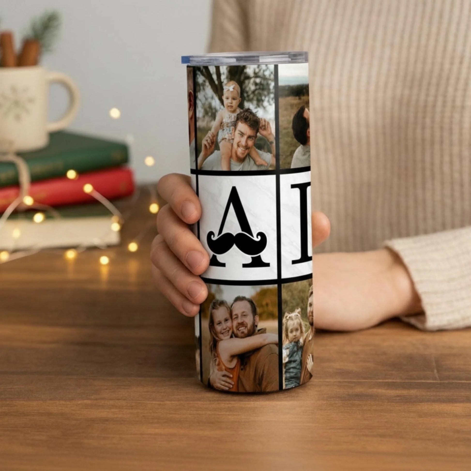 Personalized 20oz skinny tumbler – Personalized | lifestyle scene | custom name available, dishwasher safe, double-wall