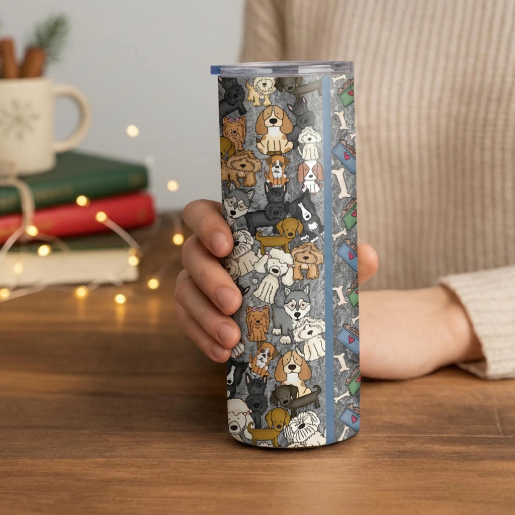 Personalized 20oz skinny tumbler – Personalized | lifestyle scene | custom name available, dishwasher safe, double-wall