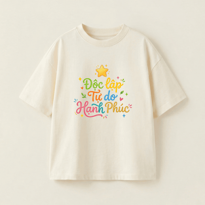 Independence, Freedom, Happiness Oversized Heavyweight Tee - Cream - S