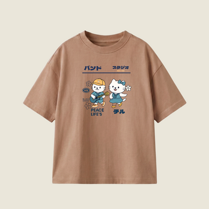 Cute Duo Oversized Heavyweight Tee - Cocoa - M