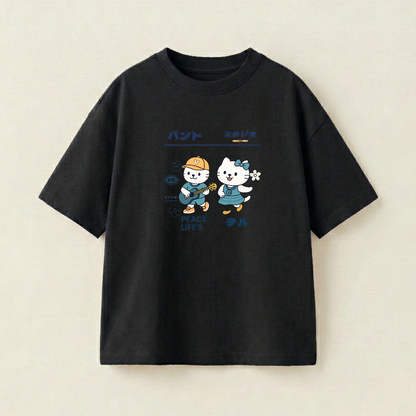 Cute Duo Oversized Heavyweight Tee - Black - XL