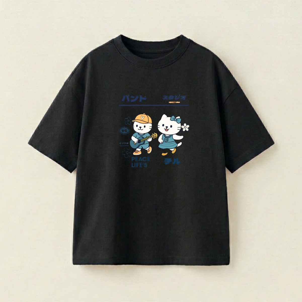 Cute Duo Oversized Heavyweight Tee - Black - L
