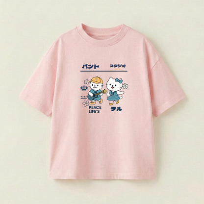 Cute Duo Oversized Heavyweight Tee - Strawberry Pink - XL