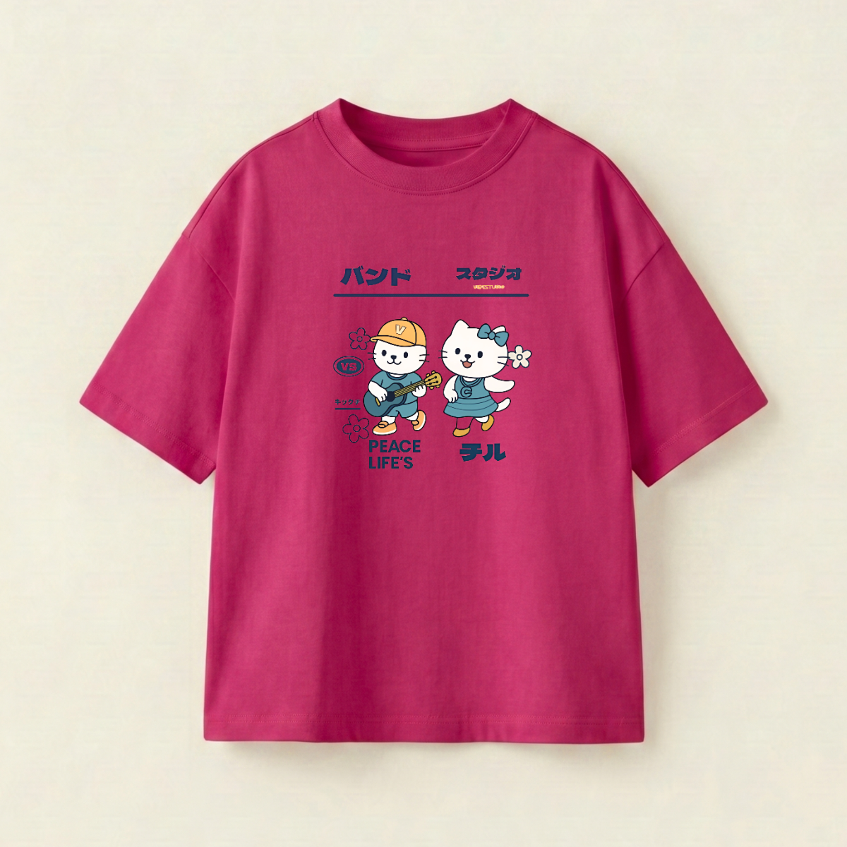 Cute Duo Oversized Heavyweight Tee - Magenta - XXL