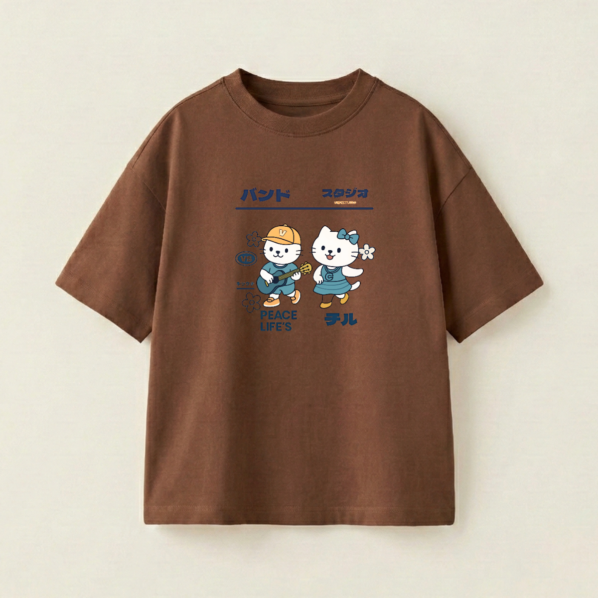 Cute Duo Oversized Heavyweight Tee - Brown - XXL