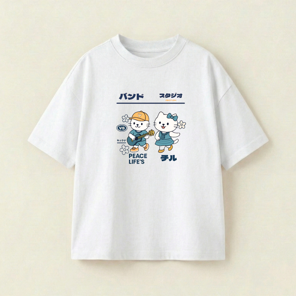 Cute Duo Oversized Heavyweight Tee - White - M