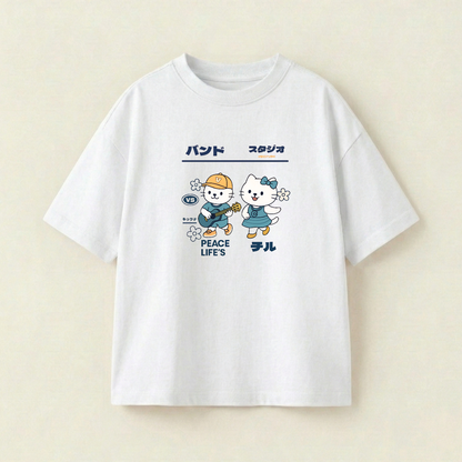 Cute Duo Oversized Heavyweight Tee - White - M