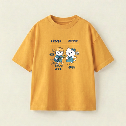 Cute Duo Oversized Heavyweight Tee - Mustard Yellow - XL
